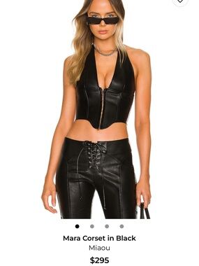 Miaou Black Halter Faux-Leather Corset Top XS
